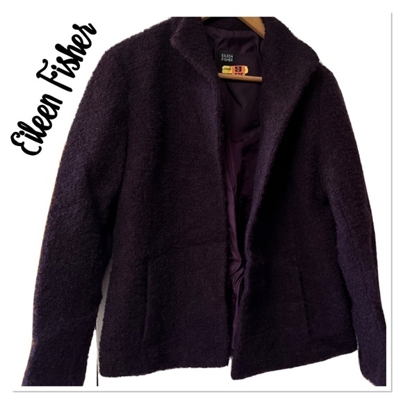 Eileen Fisher Jackets & Blazers - Eileen Fisher Purple Wool Blend Boucle Textured Fuzzy Fluffy Lined Jacket XS